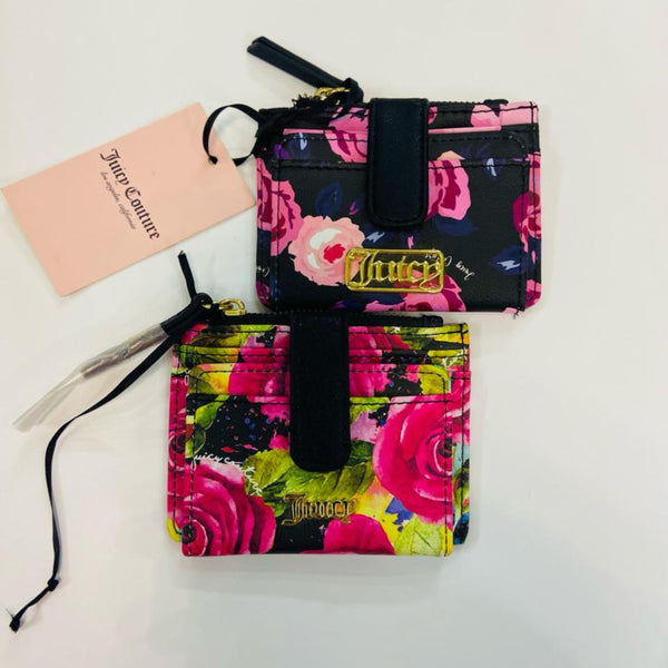 Unique floral juicy couture tab flap card case holder Wallet