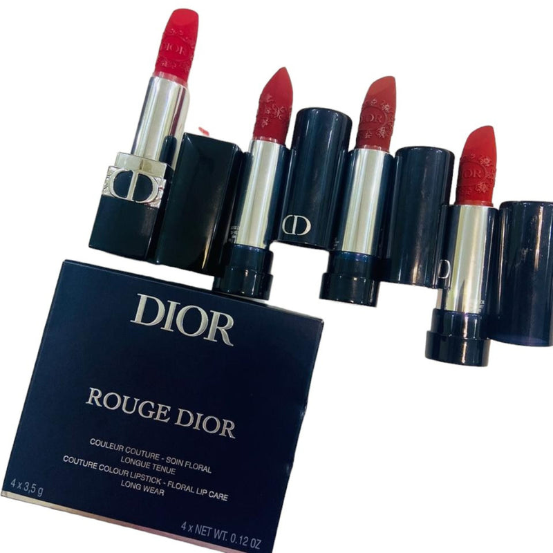 DIOR ROUGH 4PCS FULL SIZE LIP STICKS SET FIORAL LIP CARE LONG WEAR LIMITED EDITION